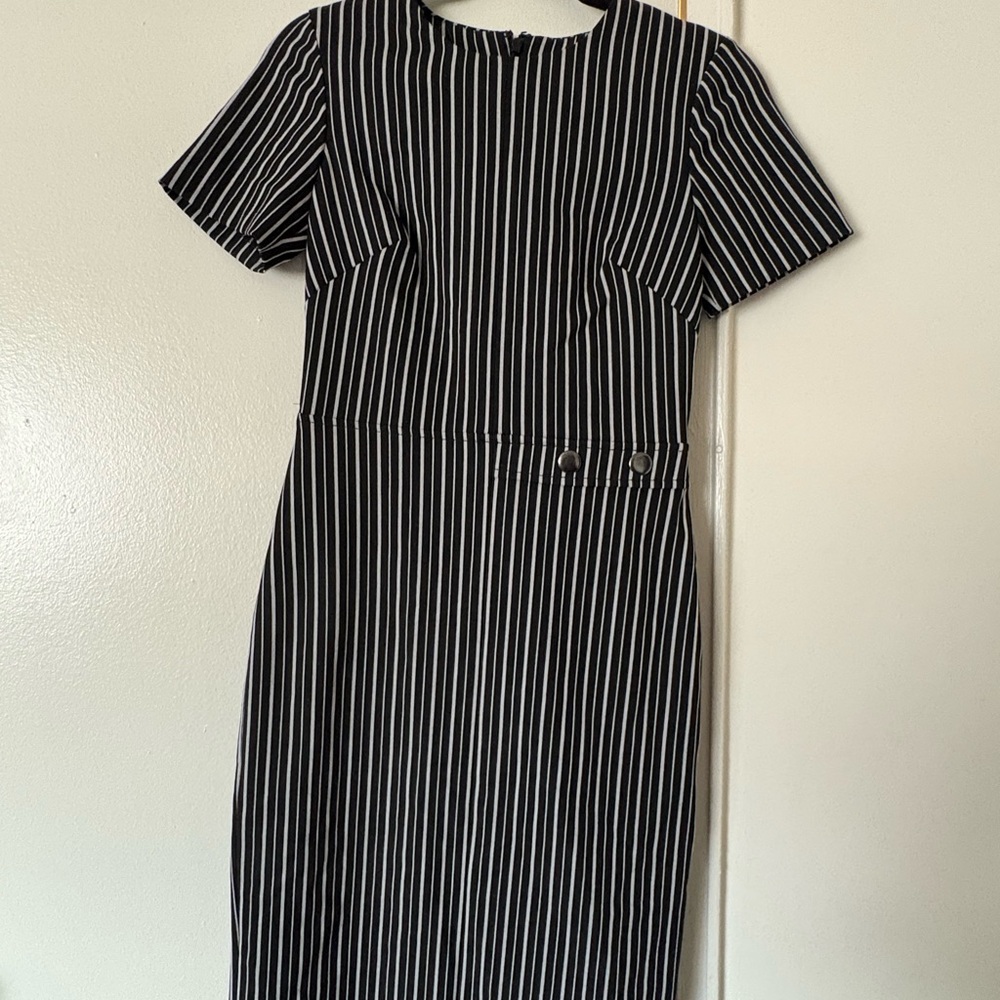 Banana Republic Black and White Striped Midi Dress
